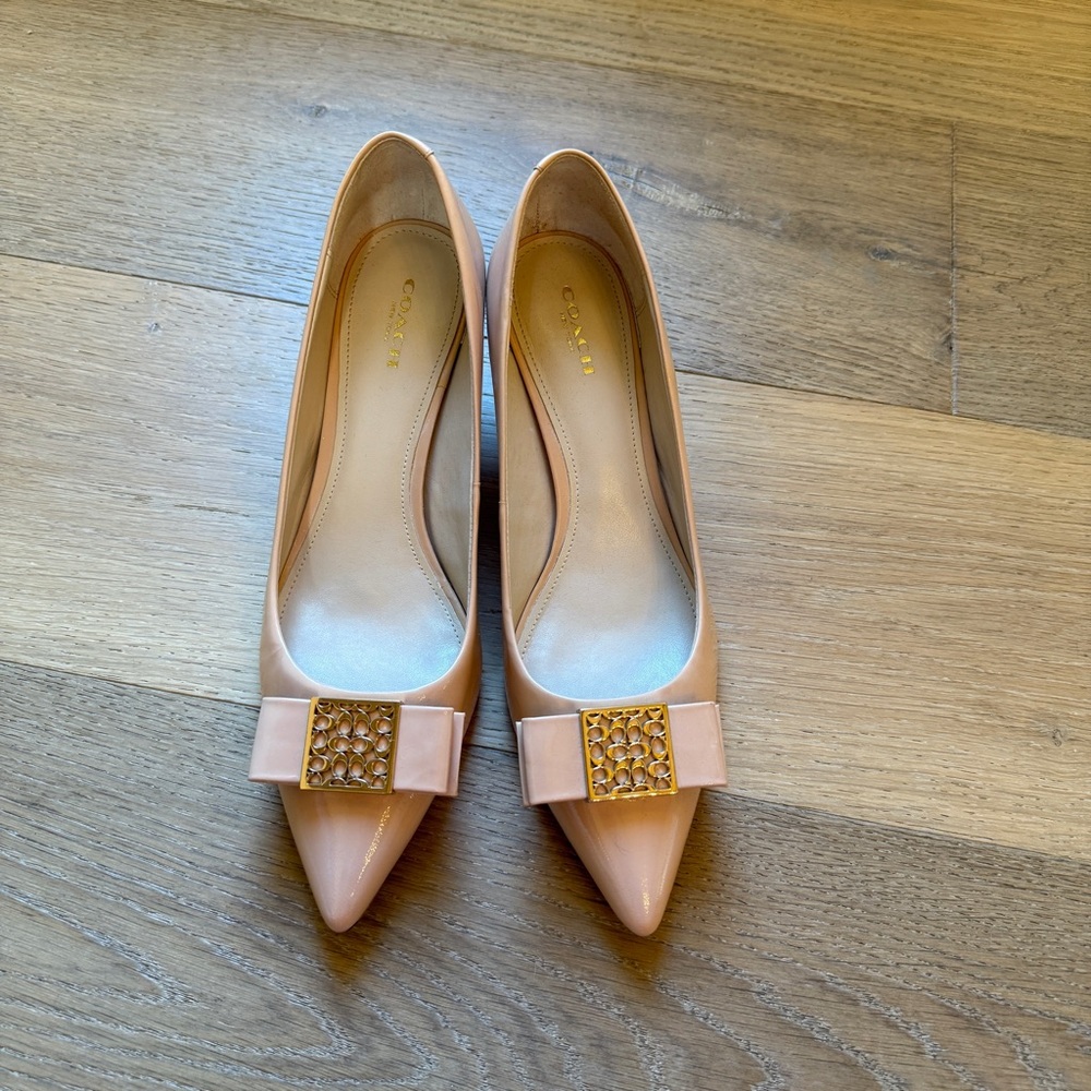 Coach Blush Patent Leather Kitten Heels with Bow